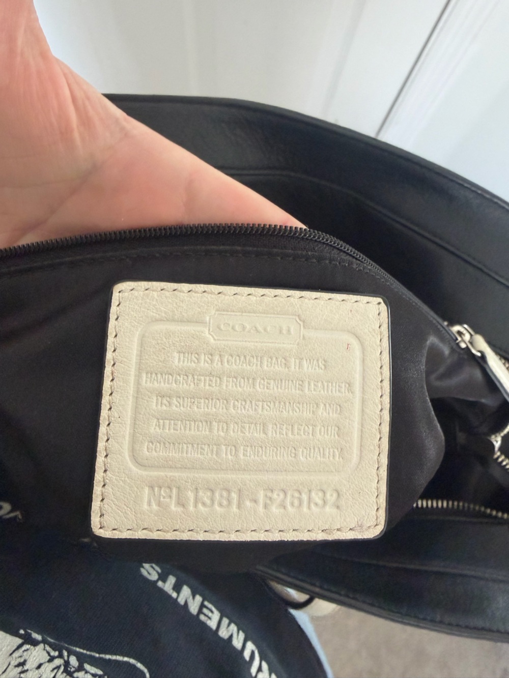 Coach Black Leather Tote with Cream Handles and Tan Trim - Picture 3 of 7